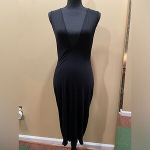 Black Dress Deep V Neck L Corporate Goth Wednesday Dark Academia LBD Lady Gaga